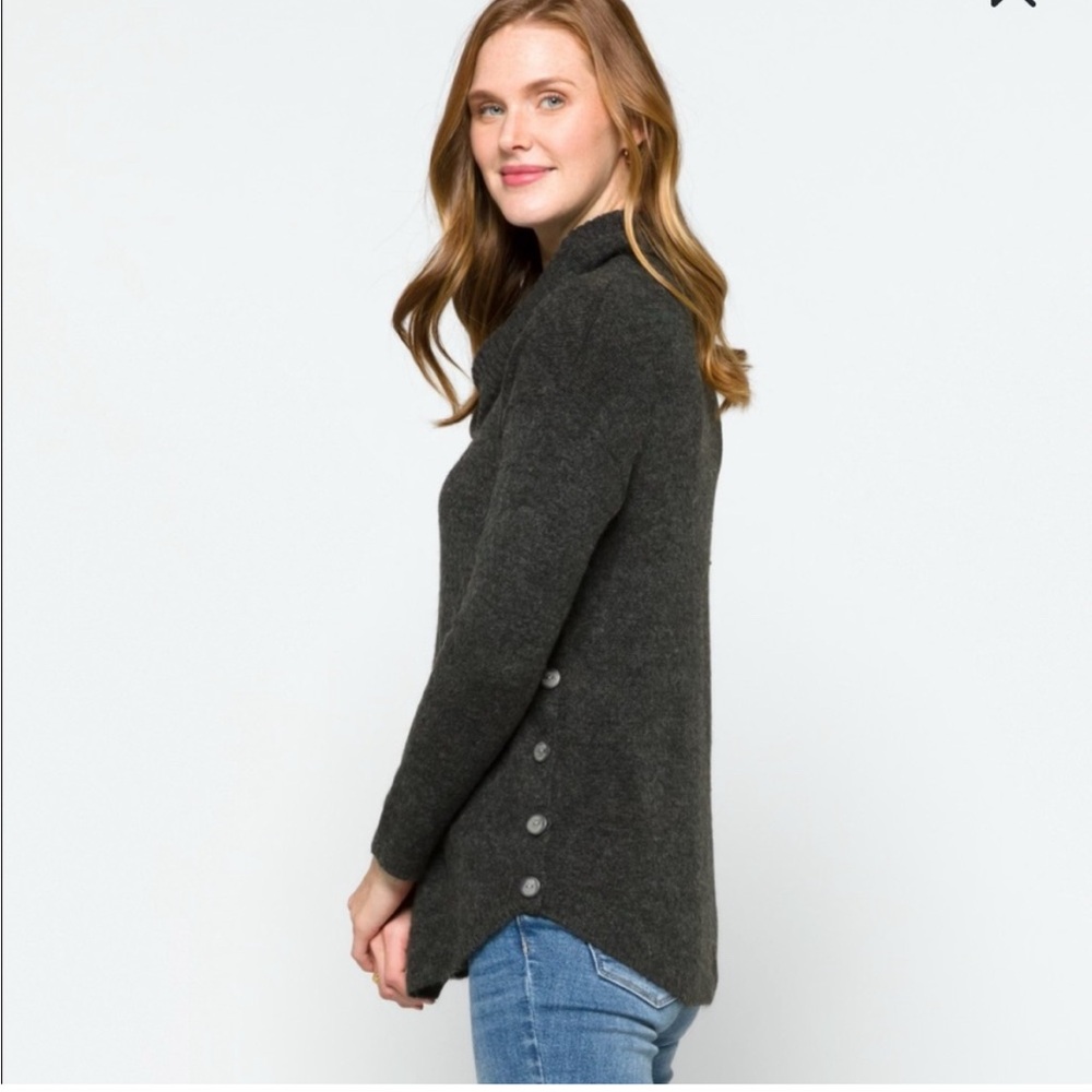 Stitch Fix Fortune Ivy Reagan Cowl Neck Button Detail Sweater NWT dark gray XL